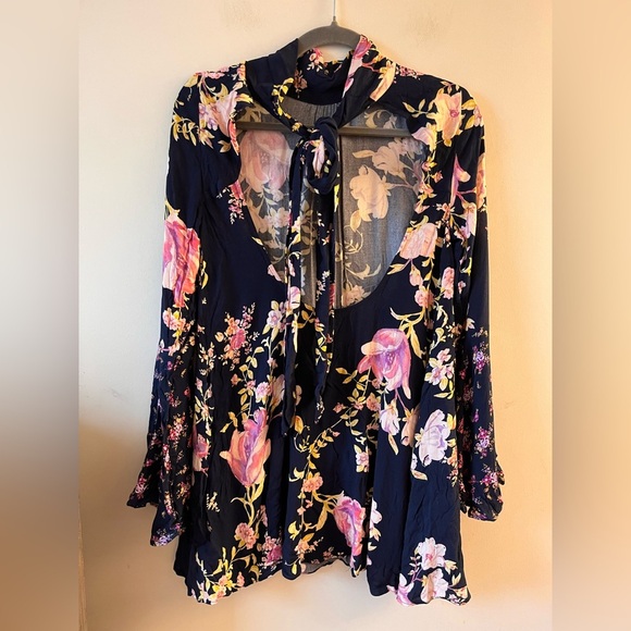 NWT Free People Tunic Open-back Floral Navy Mini Dress - XS - Picture 10 of 15